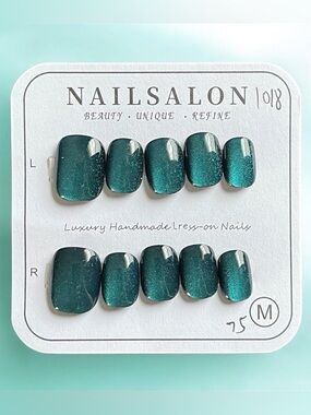 Handmade Press-On Nails in Shimmer Teal
